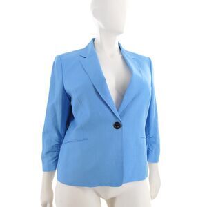Kasper Sz 18 Light Blue Lined Linen Blend Blazer Coastal Office Career Wedding